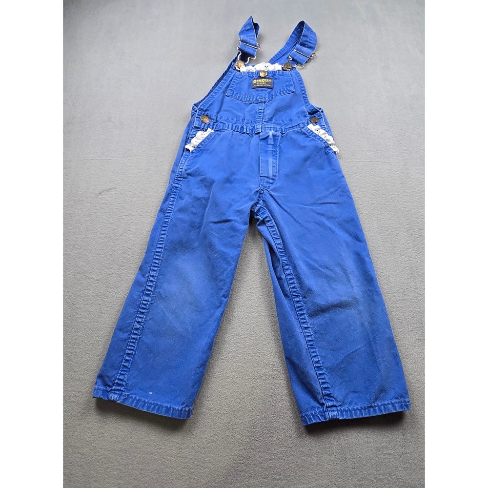 OshKosh Bgosh Kids Vintage Royal Blue Eyelet Lace Overalls Made in USA Size 4T